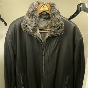 Men’s leather jacket with removable rabbit fur lining